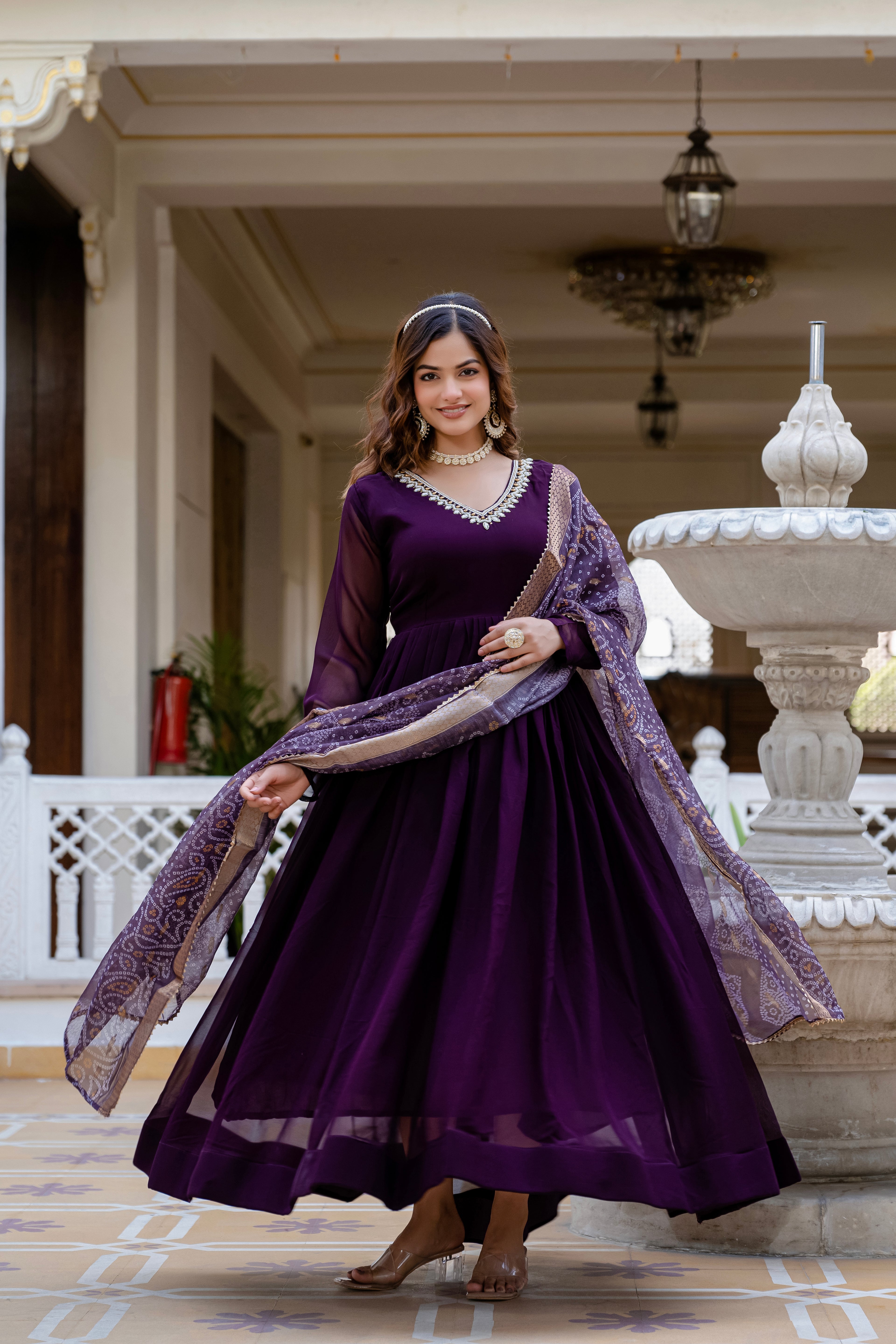 BANDHANI CRISAL LUXE GOWN AND DUPATTA SET