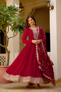 CRIMSON BLOOM ANARKALI GOWN WITH DUPATTA