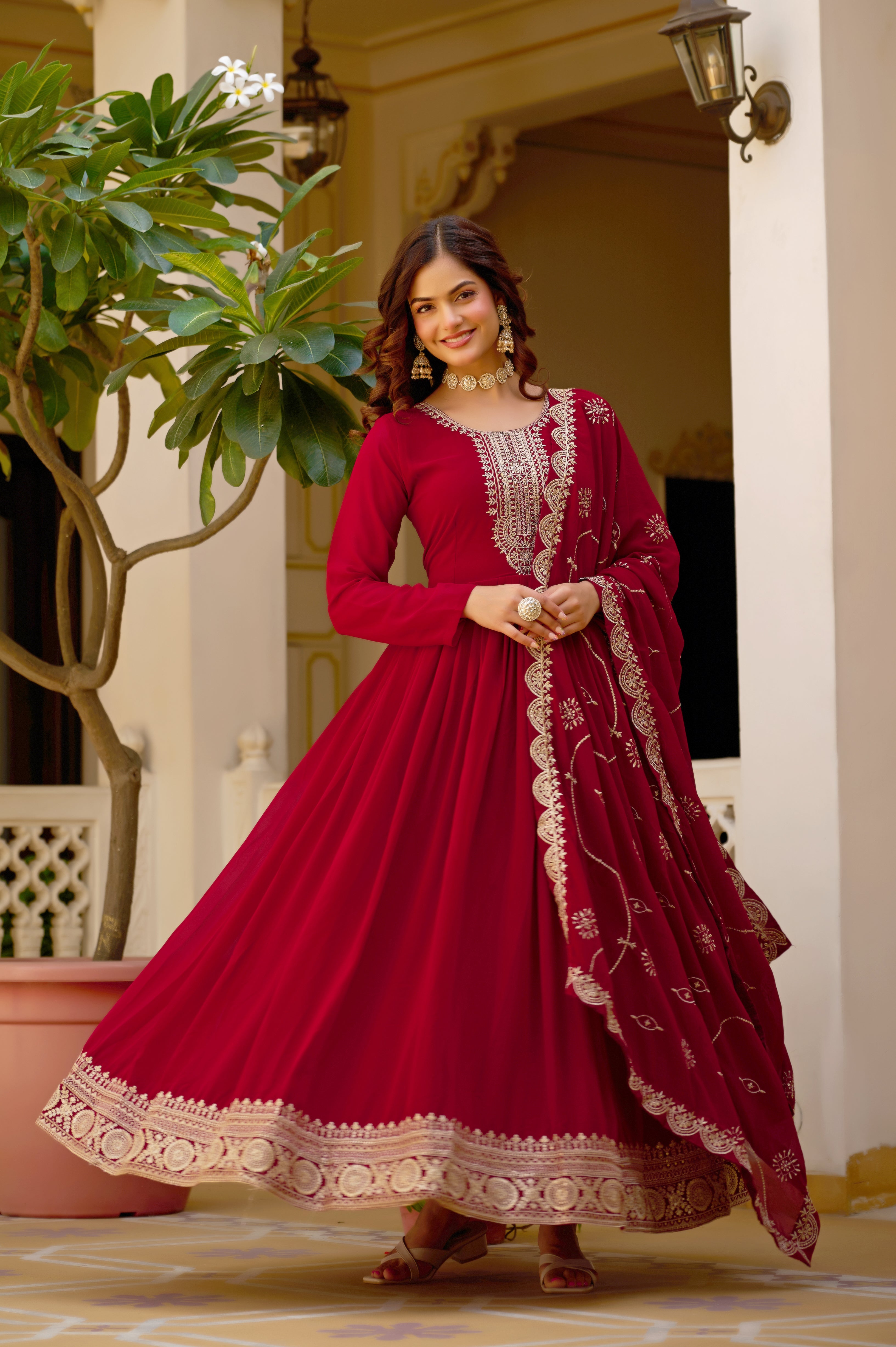CRIMSON BLOOM ANARKALI GOWN WITH DUPATTA