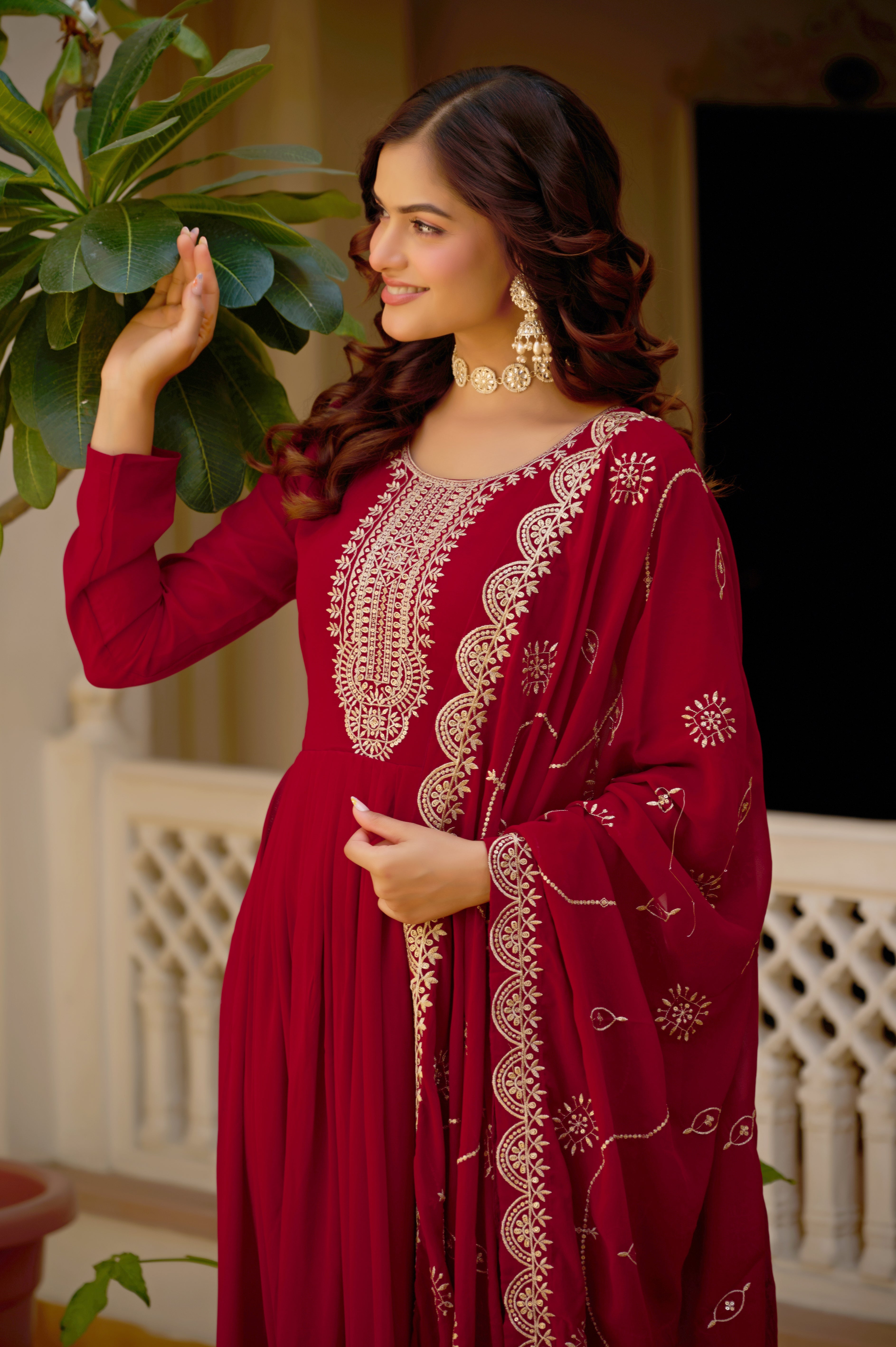 CRIMSON BLOOM ANARKALI GOWN WITH DUPATTA