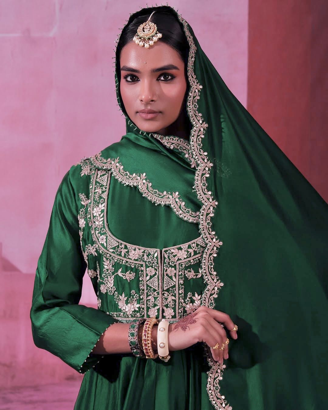 EMERALD RADIANCE GOWN KOTI WITH LONG DUPATTA