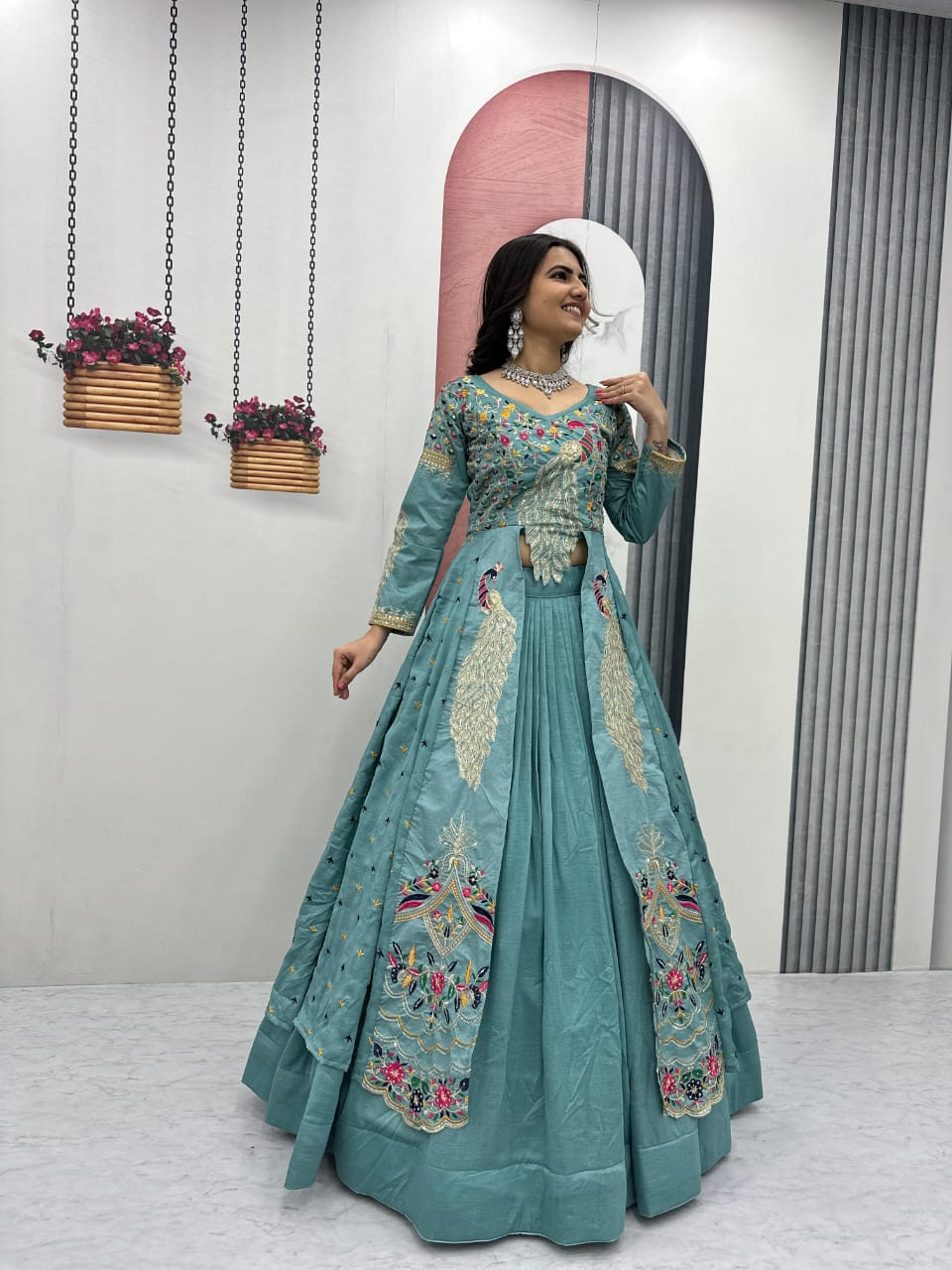 AZURE VICHITRA CROP TOP WITH LEHENGA