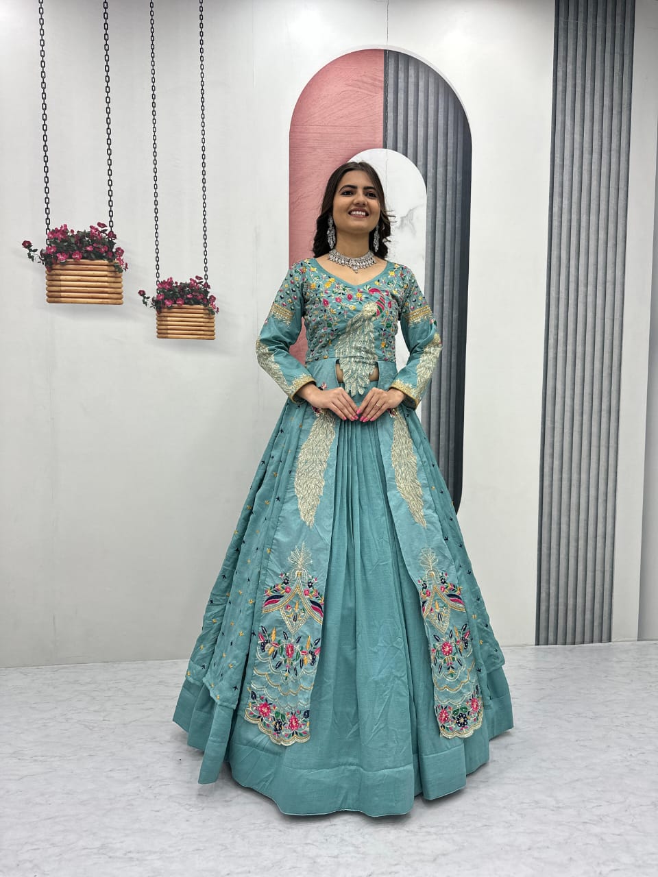 AZURE VICHITRA CROP TOP WITH LEHENGA