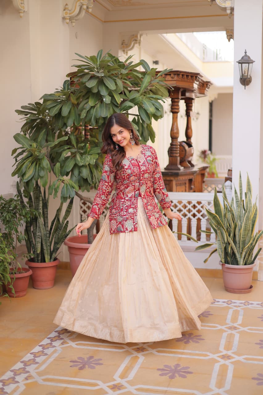 HERITAGE FUSION LEHENGA WITH LONGLINE JACKET BLOUSE