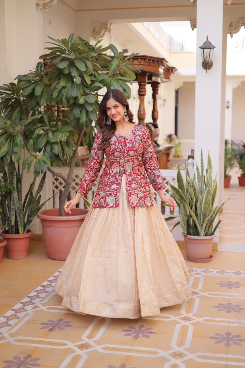 HERITAGE FUSION LEHENGA WITH LONGLINE JACKET BLOUSE