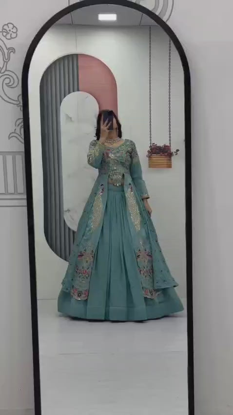 AZURE VICHITRA CROP TOP WITH LEHENGA