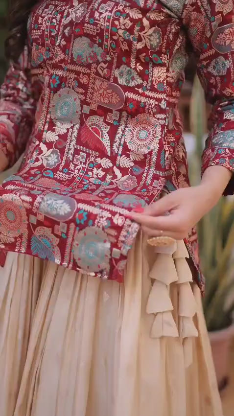 HERITAGE FUSION LEHENGA WITH LONGLINE JACKET BLOUSE